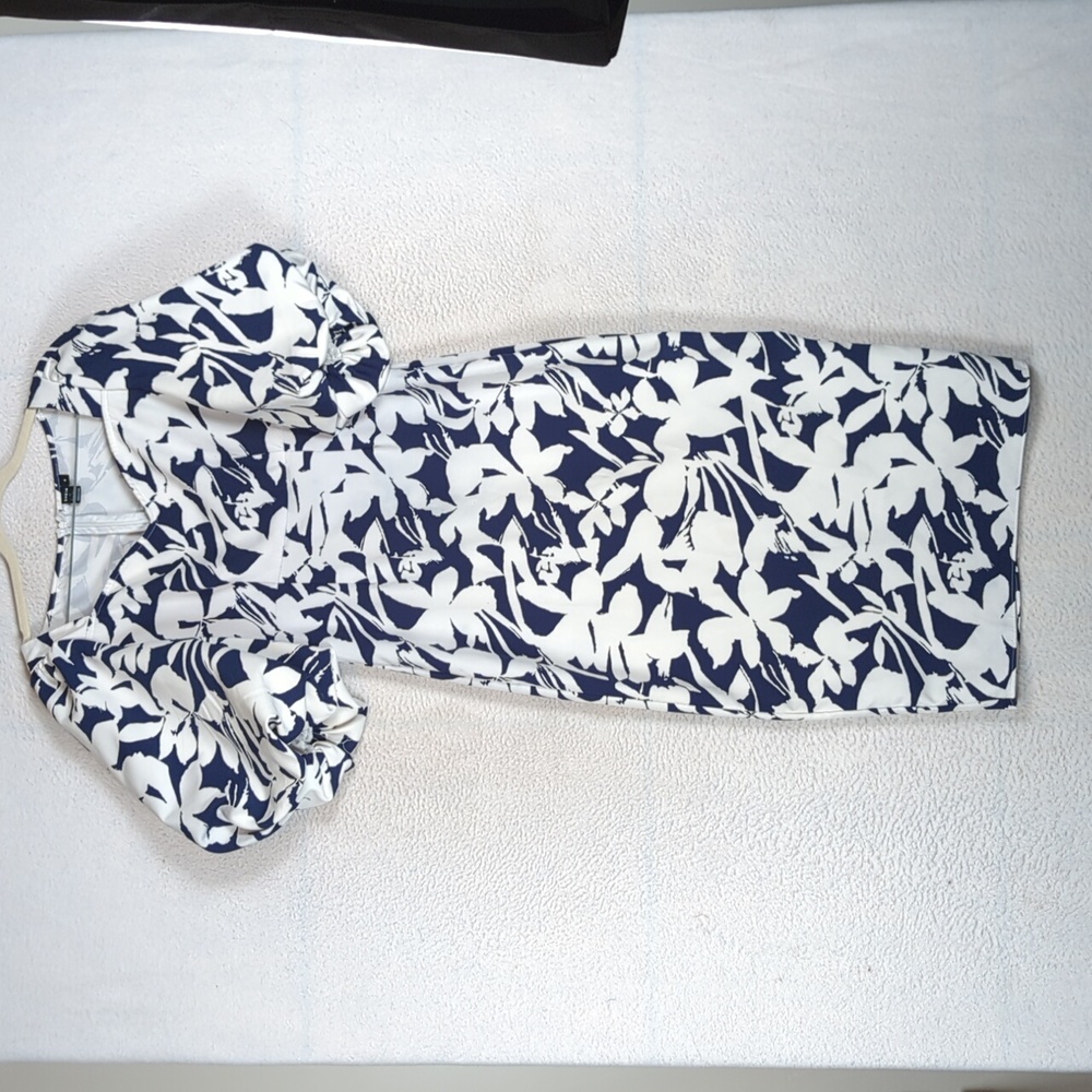 SHEIN x Farah Blue & White Floral Puff Sleeve Summer Midi Dress Size M